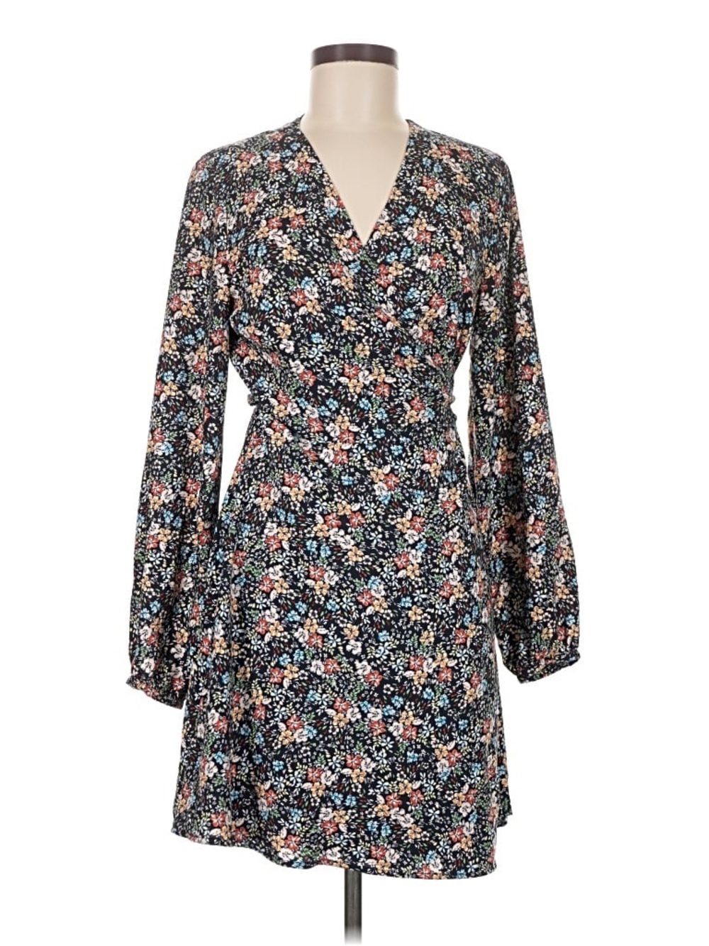 LOFT Navy Floral Wrap Dress with Multicolor Blooms